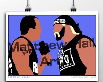The Rock vs Hulk Hogan Minimalist Print. WWE. WWF. Wall Art. Poster. Gift. Wrestling.
