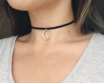 Moon Choker Necklace / Cubic Zirconia Moon Choker / CZ Moon Choker / Boho Choker