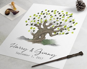 Harry Potter Wedding Guest Book: Whomping Willow fingerprint guest book, fingerprint tree, thumbprint tree, nerdy guestbook alternative