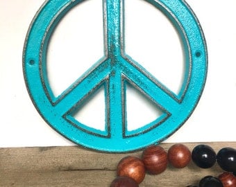 Turquoise Peace Sign - Bohemian Decor - Hippie Wall Art - Retro Decor - Peace Sign Decor - Bohemian Art - Turquoise Wall Decor - Retro Signs