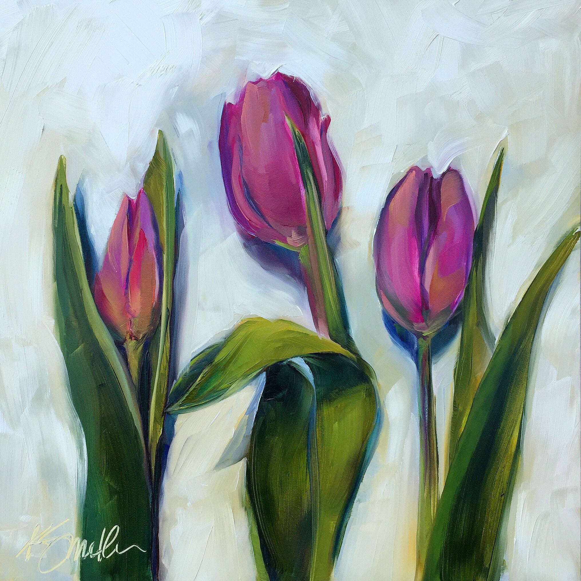 purple tulips // tulip painting // tulip art // purple flowers