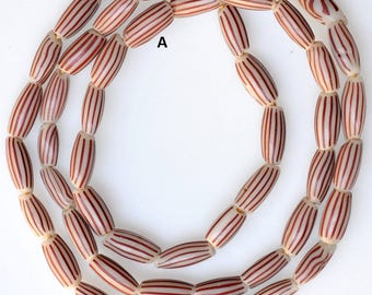Antique Venetian Striped Aspeo Beads - Vintage African Trade Beads - 24 Inch Strand