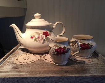 Sadler Rose Tea Set, 4-Piece, Antique Rose, 5 cup tea pot, creamer, sugar, Vintage Tea Set, Shabby Tea, Tea Party, Wedding Tea, Tea Maker