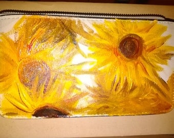 Wallets with "vase with sunflowers" by Van Gogh, hand painted