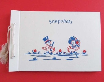 Vintage Baby Memory Book Scrapbook Keepsake Photo Album Record Unused Unisex For Boy Or Girl Unique Cute Pair Red White Blue Dancing Ducks
