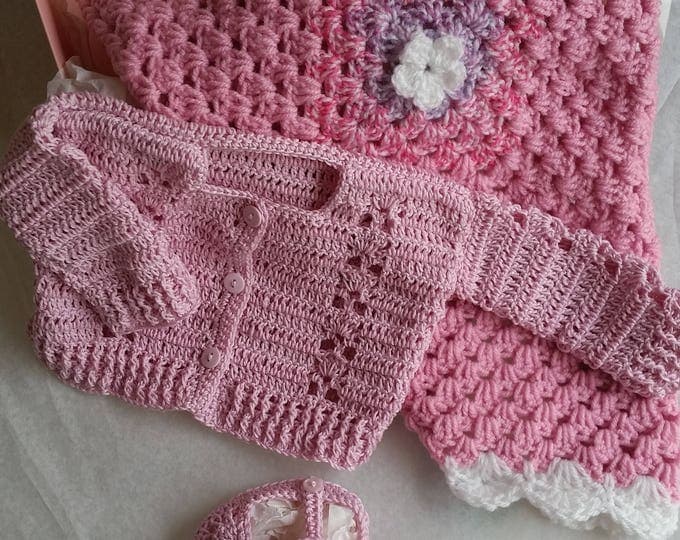 Pink Cotton Baby Clothing Set | Crochet Baby Blanket | Newborn Shoes | Baby Girl Clothing | Baby Shower Gift | Handmade Clothing Set