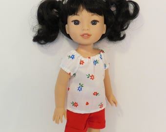 14.5" Doll Clothes - Flowered Peasant Top and Cuffed Shorts - To fit Wellie Wishers™ and Hearts for Hearts®