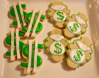 Money Cookies - Business/Corporate Events - Finance Cookies - Dollar Sign Cookies - Money Bag Cookies - Birthday - Favor - 1 Dozen!
