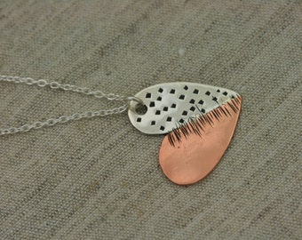 Big Heart Necklace, Silver and Copper Nacklace , 925 Sterling Heart Pendant, Silver Jewelry, Handmade Heart Pendant, Romantic Jewelry,