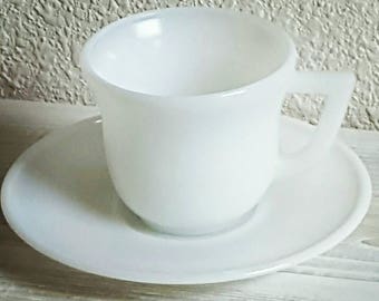 Vintage Milk Glass Tea Cup and Saucer, Hazel Atlas White Milk Glass Demitasse, Made for a Princess Tea Party