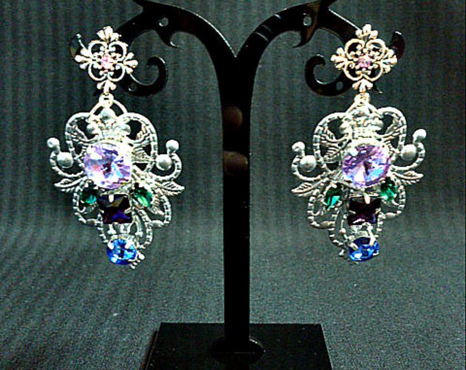 Silver Light purple Emerald blue rhinestone Wedding Bridal Crown crystal Taira Earrings Jewelry Set head piece Royal diamond birthday event