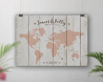 Peach Wedding Guest Book Alternative, Grey World Travel Map, Wood Wall Art, Travel Map Personalised, Theme Wedding, Places We've Been, Signs