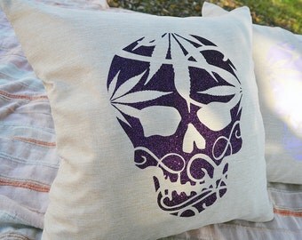 Cannabis Sugar Skull Pillow Covers - Glitter Cannabis Sugar Skull - Pillow Cover Set