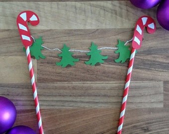 Christmas Cake Topper, Christmas Tree Bunting, Christmas Bunting, Cake Topper, Christmas Tree cake topper