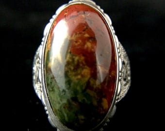 Sterling Silver Ring With Jasper Cabochon, size 5.75