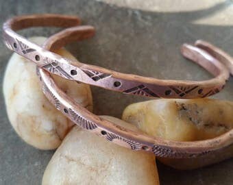 Copper bracelet men's. Men's copper cuff bracelet. Southwestern copper bracelets. Hand stamped copper bracelet. Plus sized / men's size cuff