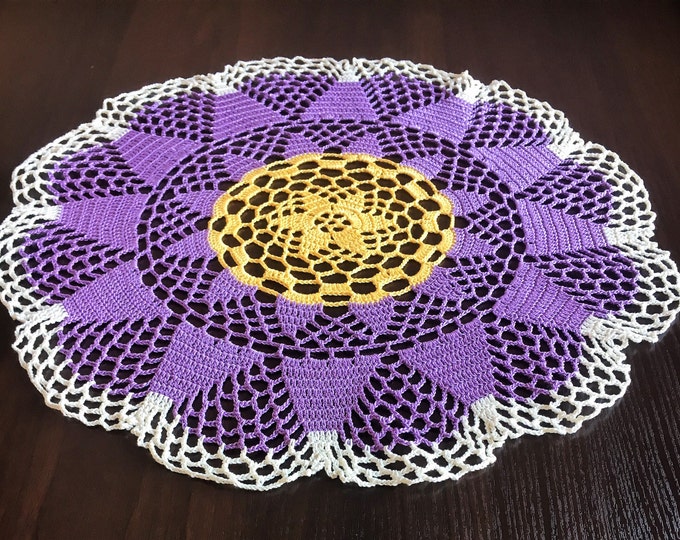 Central napkin round doily crochet table decoration openwork doily crochet decor crochet crochet gift swipe 100% cotton. Lilac napkin.