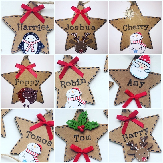 Personalised name. Christmas tree decorations. by BowsAndButtonsUK