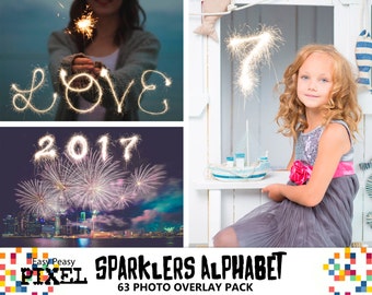 SPARKLERS ALPHABET Overlays, New Years Eve, Sparklers overlays, photoshop overlays, photoshop overlay, cursive alphabet, wedding overlays