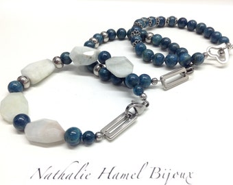 Bracelet made of apatite, aquamarine and steel inoxydablemonte