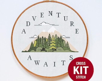Adventure Cross Stitch Kit, Mountain Cross Stitch Kit, Quote Modern Cross Stitch Kit, Counted Cross Stitch Pattern Instructions