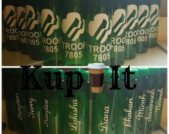 Girl Scout water bottle set of personalized with name and troop number green 25 Oz water bottle with sport bottle lid quantity 11-14