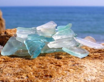 40 pcs Sea Glass bulk white Seaglass aquamarine sea glass destination wedding invitation wedding favors destination sign name sign wedding