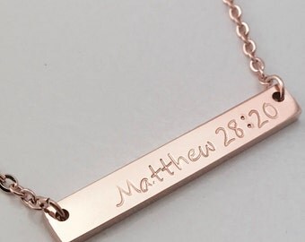 Personalized Bar Necklace - Rose Gold Necklace - Bible Verse Necklace - Scripture Necklace - Personalized Necklace - Bridesmaid Gift - Rose