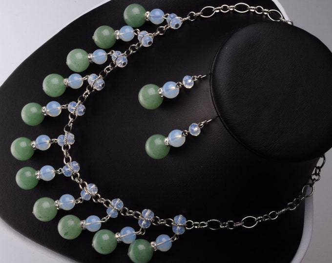 Set of necklace earrings JADE AND Moonstone choker a gift for Christmas New Year Valentine Day beautiful woman classy gift for his birthday