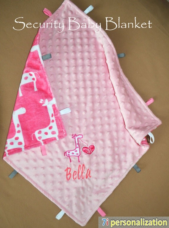 PERSONALIZED BABY BLANKET pink Giraffe with applique baby