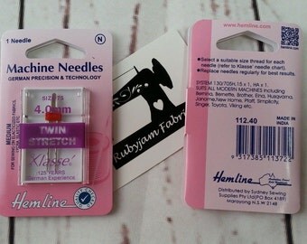 Klasse Twin Stretch Needle Size 75 4.0mm, sewing machine needles, top stitch stretch knit fabric, sold per pack