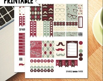 Dapper Mustache Printable Weekly Medium Happy Planner Layout Stickers