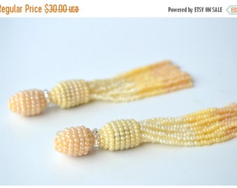 Long short tassel nude ivory wedding ombre seed beaded earrings jewelry,Oscar de la Renta style earrings, stylish trend statement earrings