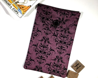 Damask Tarot Deck Bag - Purple Skull Damask Fabric Tarot Bag Goth Tarot Card Bag Gothic Tarot Pouch Pagan Yule Witchcraft Supply Witchy