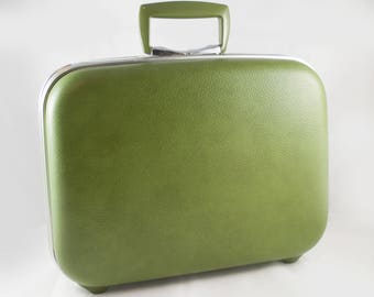 Vintage 60's Mod green Jetliner Suitcase Luggage Set
