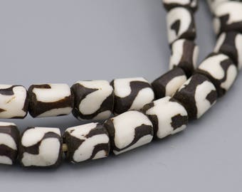 50 African Batik Bone Beads 10-11MM X 11-15MM