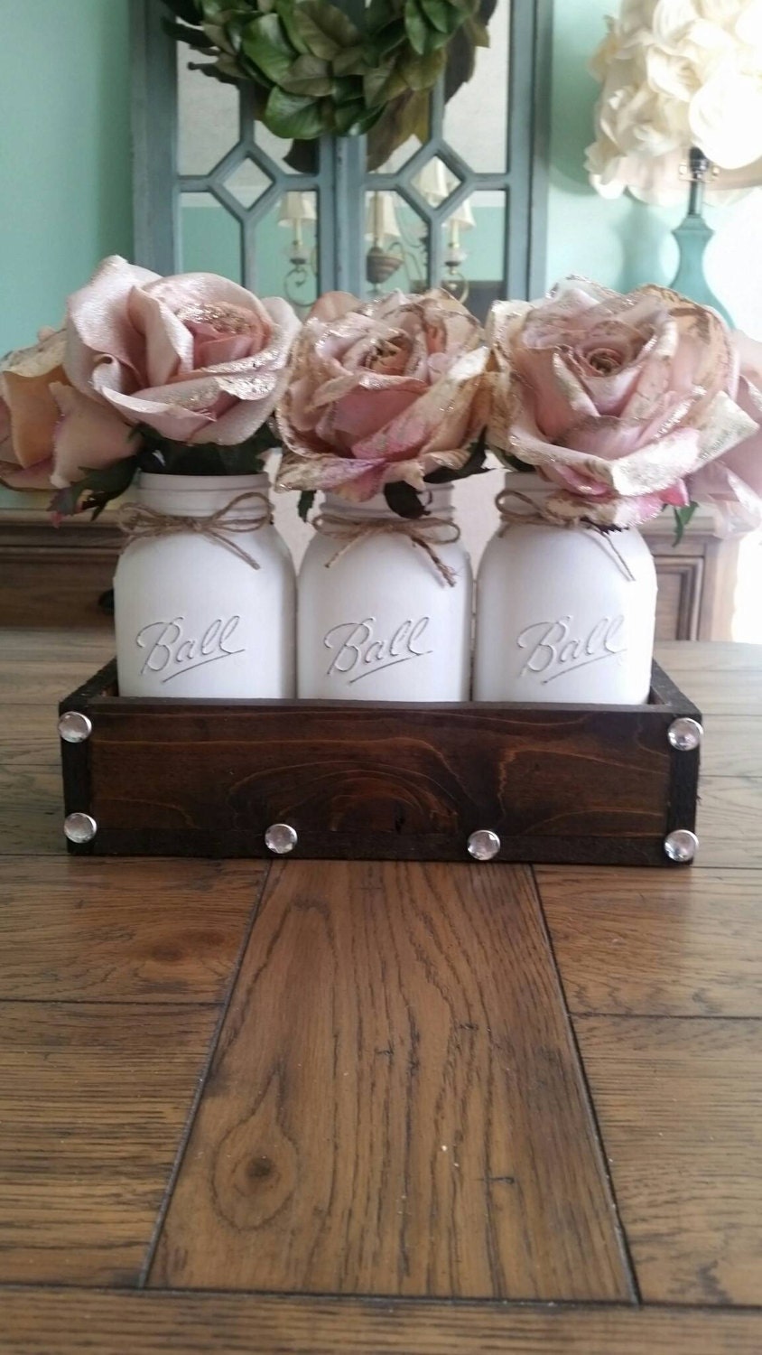 Mason jar centerpiece Mason Jar table decor Rustic Mason