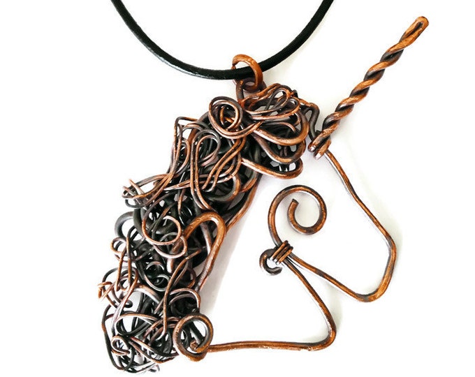 Copper Unicorn Pendant, Mythical Unicorn Necklace, Copper Unicorn Necklace, Unique Birthday Gift, Gift for Her