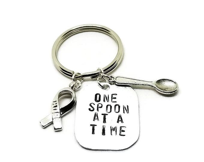 One Spoon at a Time Key Chain, Chronic Pain Awareness, Fibromyalgia Key Chain, Spoon Theory Key Chain, Multiple Sclerosis Awareness