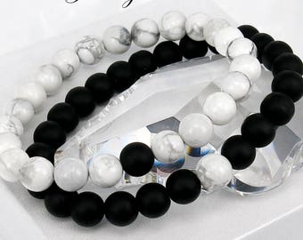 Couples Bracelet, Matching Bracelet, Howlite Bracelet, Onyx Bracelet, Friendship Bracelet, Relationship Bracelet, Bracelet Set, Couples Gift