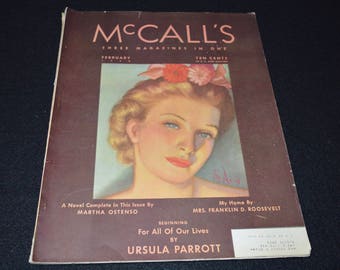 Vintage McCall's Magazine February 1938, Vintage Advertising, Art Deco Fashion Pattern Numbers, Article by Mrs Roosevelt, 38 Fords, Disney