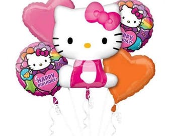 Hello Kitty 5 pc Balloon bouquet, Hello Kitty birthday decoration, Hello Kitty balloons
