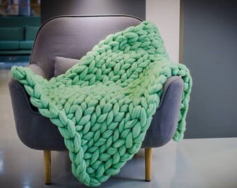 Chunky Knit Blanket, Blanket, Super Chunky Blanket, Giant knit blanket, Thick yarn blanket, Bulky Knit, Merino wool, Extreme knitting