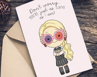 LUNA Lovegood Harry Potter Greeting Card Happy Birthday or (ANY OCCASION) I Love You wizard Pun Magic Hogwarts Boyfriend Girlfriend