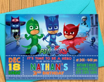 PJ Masks Birthday Invitations It's Time to be a Hero