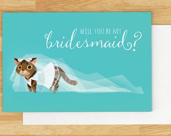 Will You Be My Bridesmaid Printable, Cat theme Wedding Card, Printable, DIY Wedding, Bridesmaid Gift, Digital Download, Instant Download