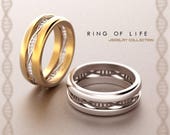 Matching bands set, dna wedding rings, geek wedding ring, science wedding ring, discounted price sale, non traditional, two tone