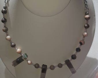 Quartz and Pink Zebra Jasper Necklace