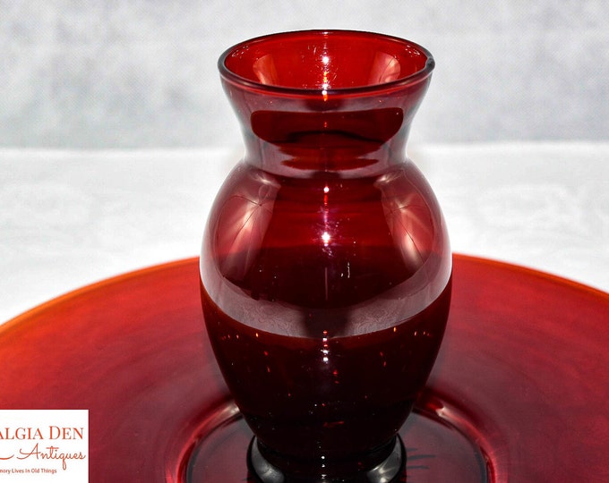 Vintage Anchor Hocking Royal Ruby Red Glass Vase - Valentine's Decor