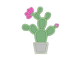 Cactus with Flowers Applique - Opuntia Cactus machine embroidery design. Prickly Pear cactus embroidery. 3 sizes. Instant download